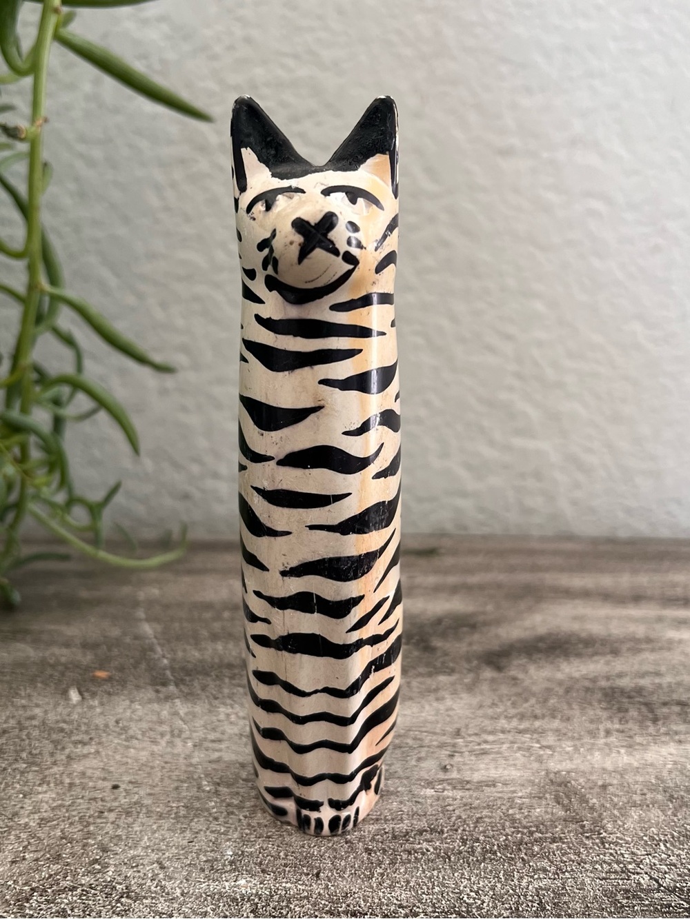 Soapstone Carved Cat Figurine Artwork Stone Sculpture Hand Made & Painted
